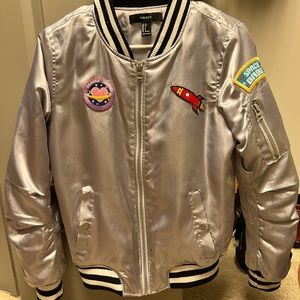Forever21 Space Babe Silver bomber jacket